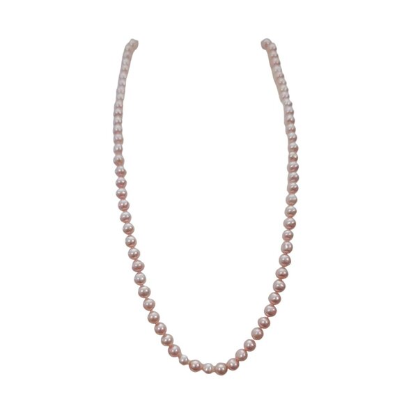 10K Yellow Gold Knotted Pink Fresh Water Pearl Necklace Strand, 18" Long E874 - Picture 2 of 7